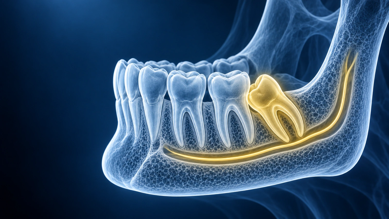 Siso inferior impactado com as raízes próximas ao canal mandibular em uma mandíbula de vidro