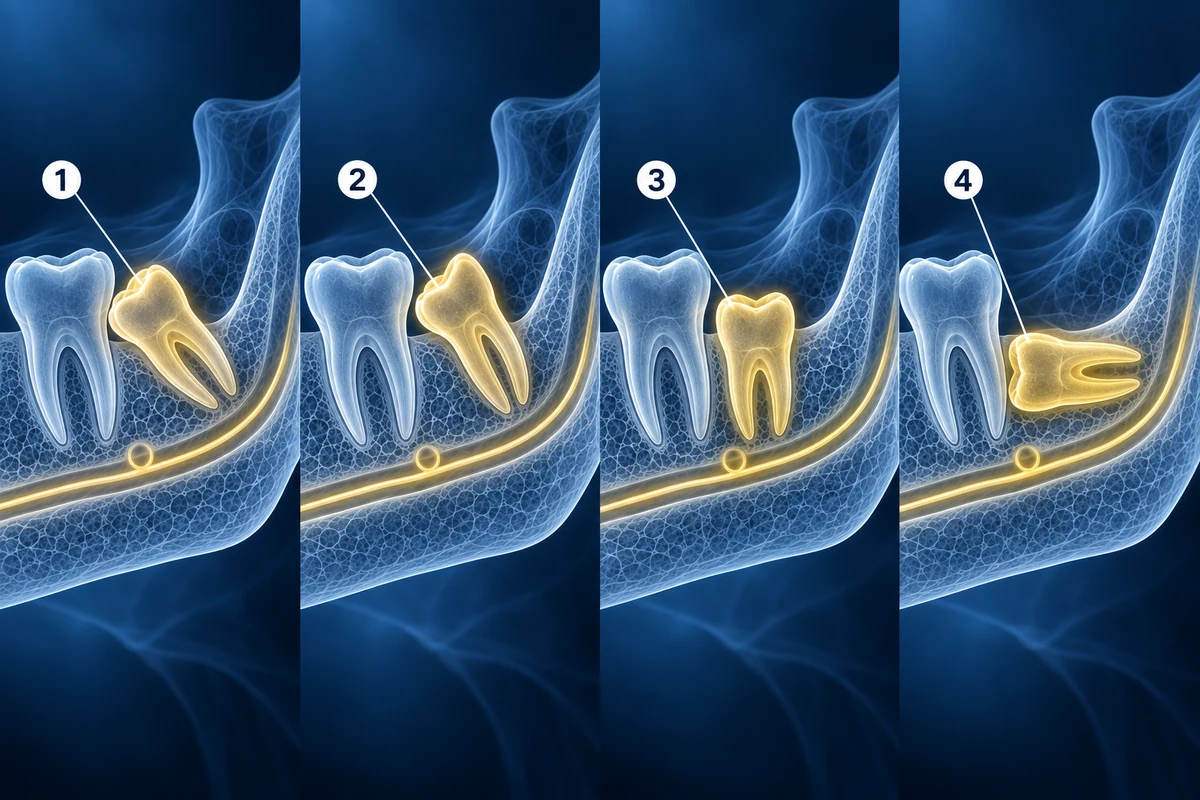 Quatro angulações de impactação do siso: mesioangular, distoangular, vertical e horizontal